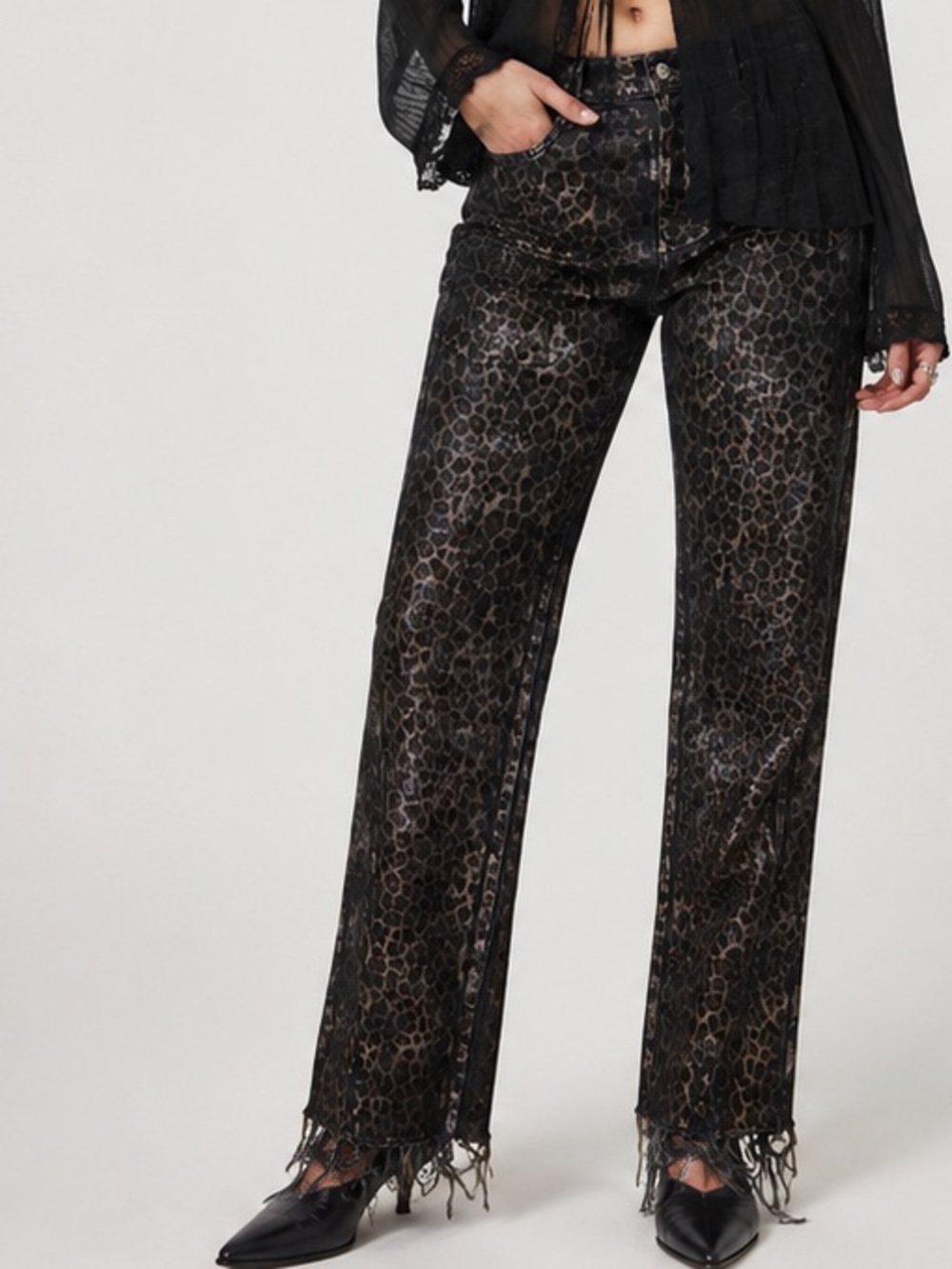 Leopard Print Flare Indie Sleaze Grunge Dark Academia Black/Brown Denim Jeans 26